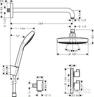 Душевая система с термостатом Hansgrohe 27295000