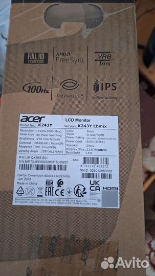 Монитор Acer ips 100hz 24 дюйма