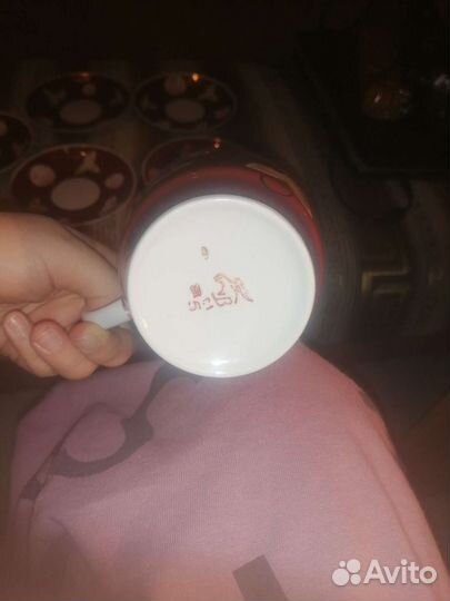 Чашка + 5 блюдец Вербилки коричневые сливы