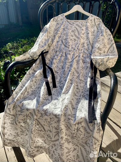 Платье свободного кроя Лен+хлопок Ручная работа