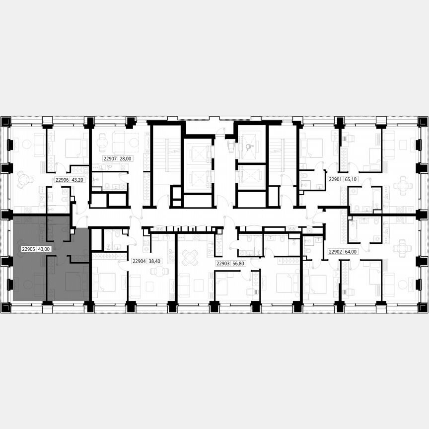 1-к. квартира, 43 м², 29/36 эт.