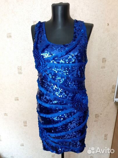 Платье с паеткой синее