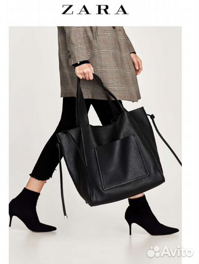 Кожаная сумка шопер Zara