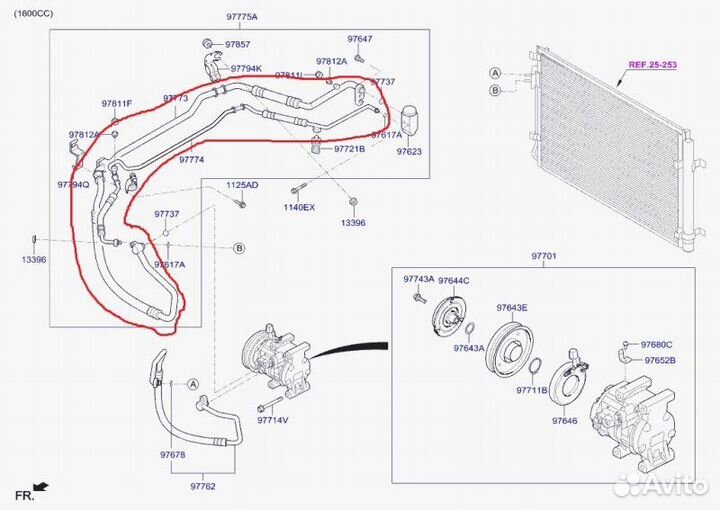 Трубка кондиционера Kia Rio 4 седан 1.4 G4LC 2021