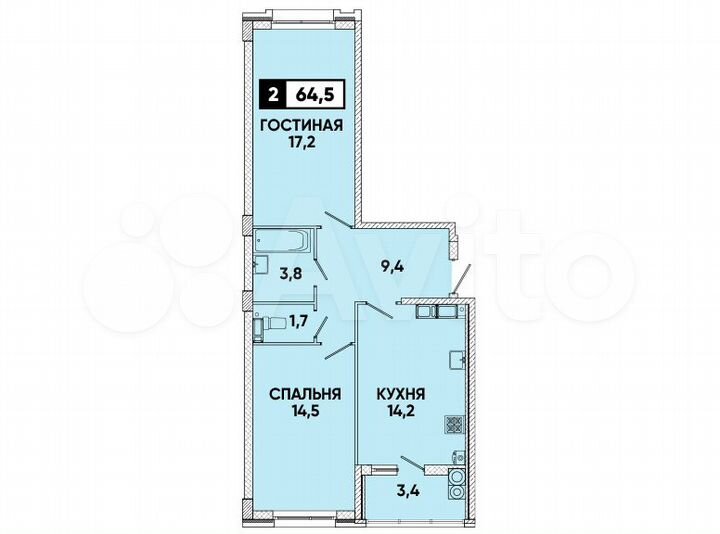 2-к. квартира, 65 м², 12/16 эт.