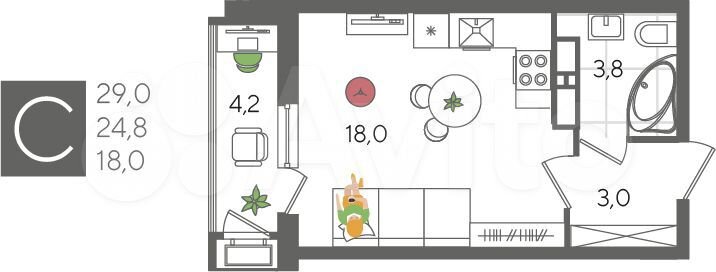 Квартира-студия, 29 м², 20/24 эт.