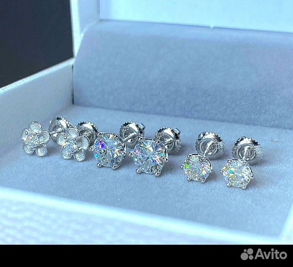 Серьги с бриллиантами муассанитами серебро 925