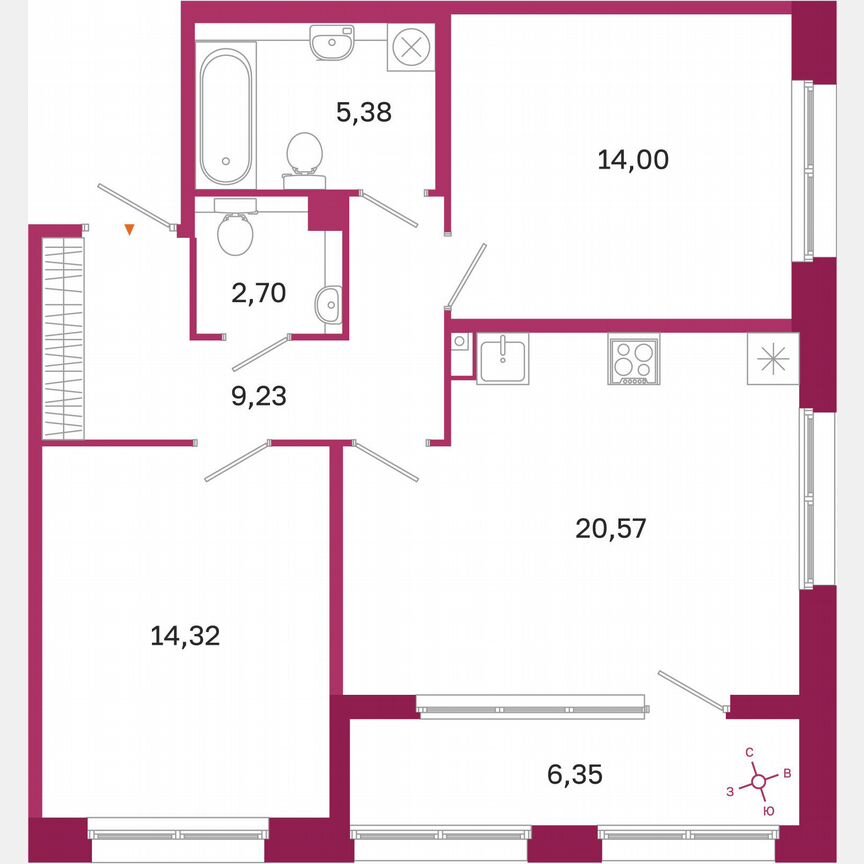 2-к. квартира, 69,4 м², 2/10 эт.