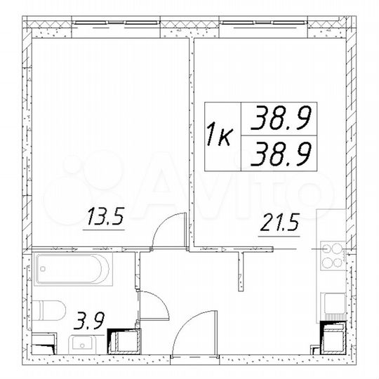 1-к. квартира, 38,9 м², 3/16 эт.