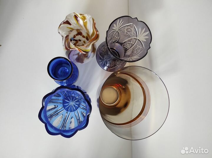 Вазы СССР цветное стекло, хрусталь