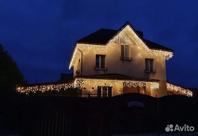 Гирлянда уличная бахрома + Монтаж