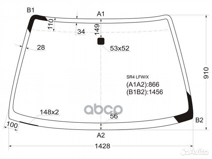Стекло лобовое honda civic 4D 91-95 SR4 LFW/X XYG