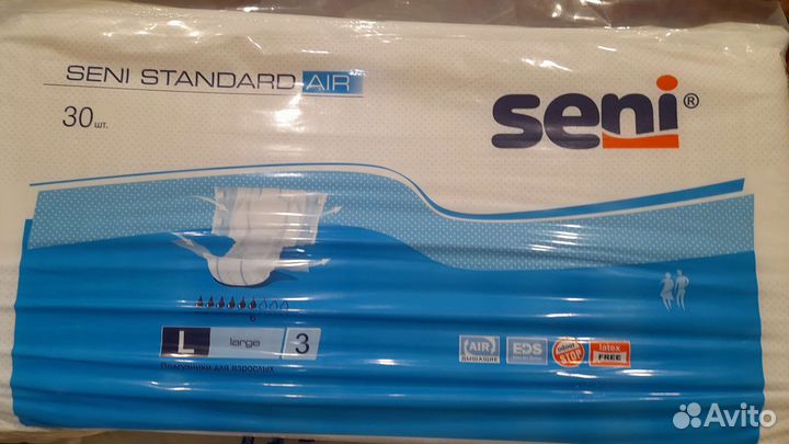 Памперсы для взрослых seni 3 L 6 капель
