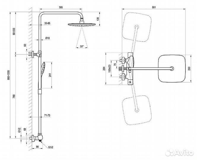 Душевая система Ravak 10 Free X070160 Черная мат
