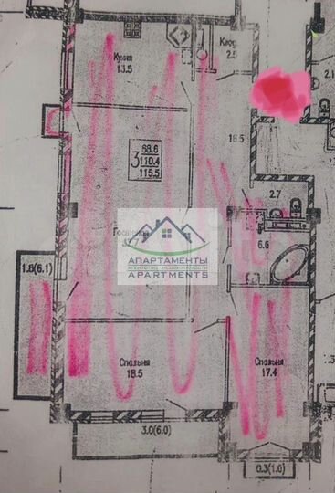3-к. квартира, 115 м², 6/12 эт.