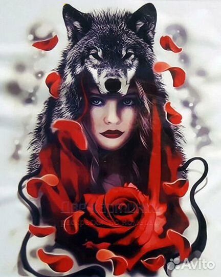 Алмазная мозаика 40x50 Девушка-волчица и красная р