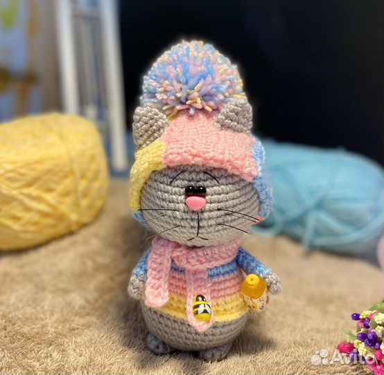 Мягкие вязаные игрушки (котик)
