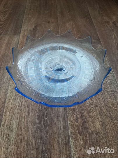 Ваза для фруктов, фруктовница, синее стекло, СССР