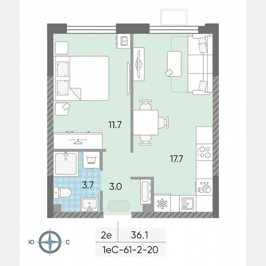 2-к. квартира, 36,1 м², 5/24 эт.