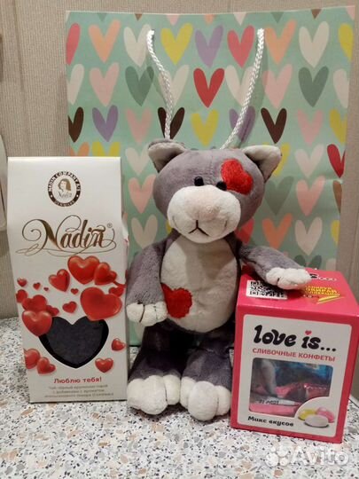 Мягкие игрушки Котик, Мишка. Подарочные наборы