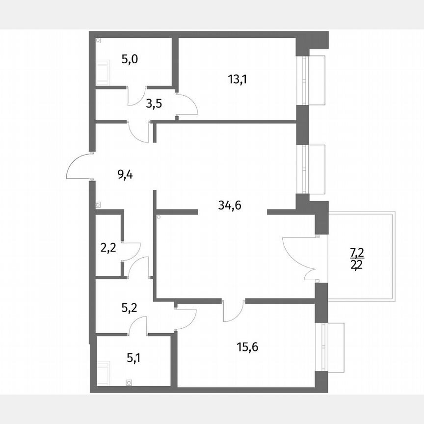 2-к. квартира, 95,9 м², 1/6 эт.