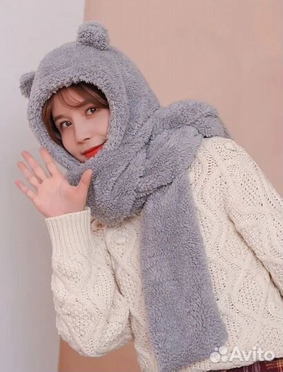 Новая плюшевая шапка с ушами 3 в 1, шарф и варежки