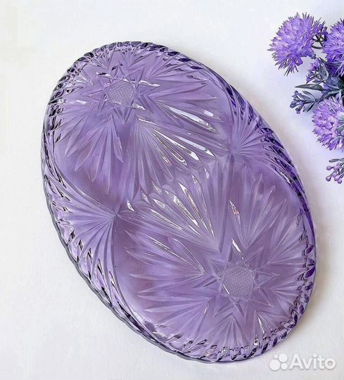 Блюдо поднос цветное стекло Неман з-д СССР винтаж