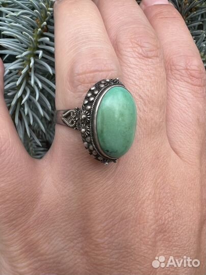 Серебряное кольцо, нат. Бирюза, антик