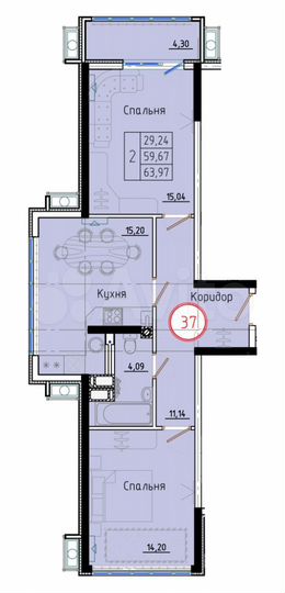 2-к. квартира, 64 м², 6/8 эт.