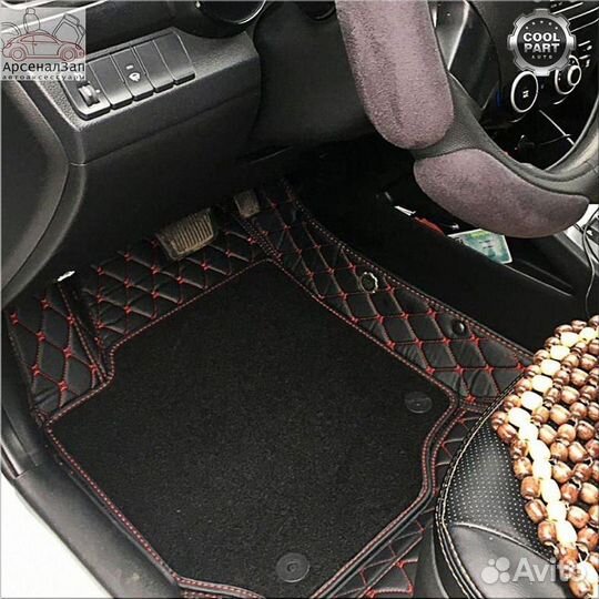 3d коврики Тойота Королла экокожа чёрные/крас.шов