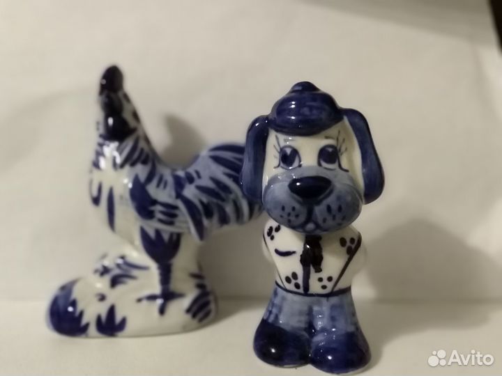 Петушок, собака в кепке, Гжель, СССР, коллекция