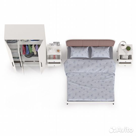 Спальня Валенсия № 34 кровать 1600 с мягкой спинкой, цвет белый шагрень