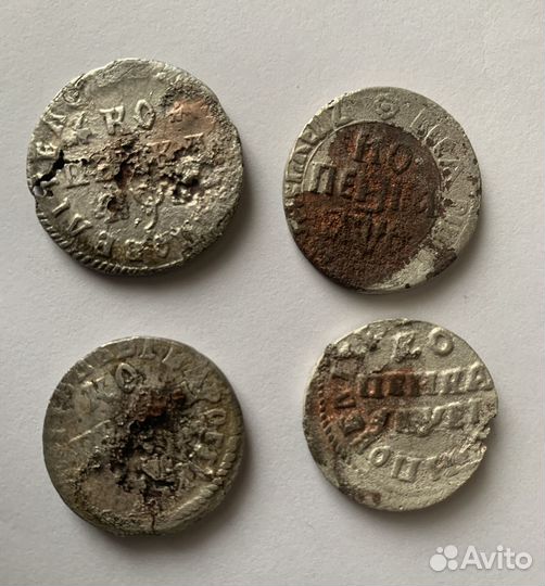 Копейки Петра I, четыре монеты, 1709, 1715