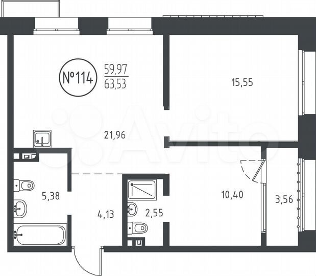 2-к. квартира, 63,5 м², 3/10 эт.