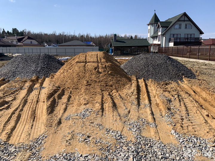 Разработка участка, песок, щебень, грунты, плиты