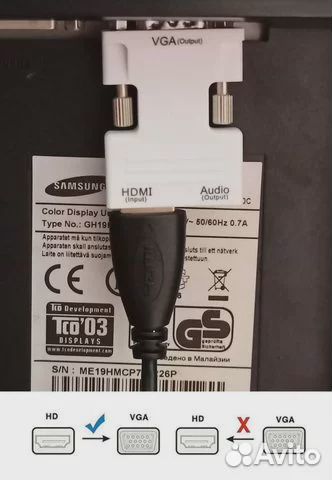 Hdmi на VGA адаптер с AUX старый монитор к hdmi