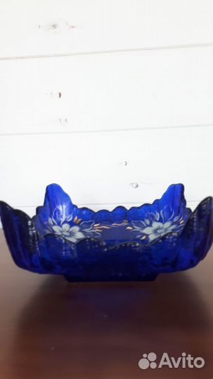 Салатницы, фруктовницы синее стекло с позолотой