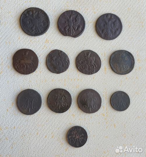 Полушка Деньга 1/2 и 1/4 копейки разных периодов
