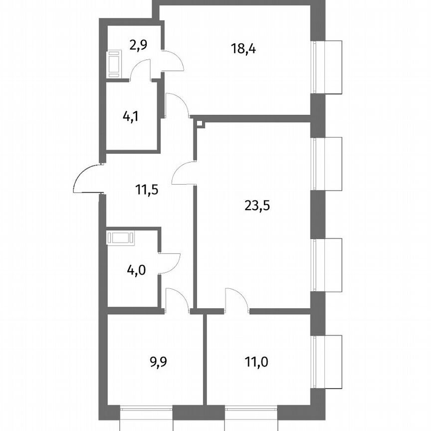 3-к. квартира, 85,3 м², 2/6 эт.