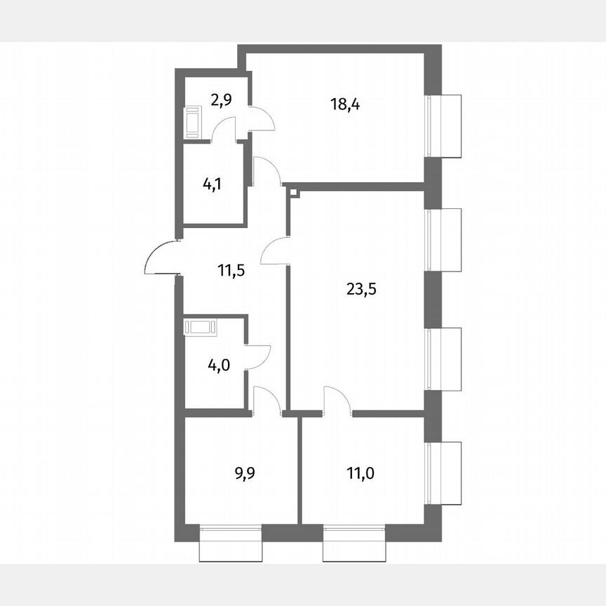 3-к. квартира, 85,3 м², 2/6 эт.