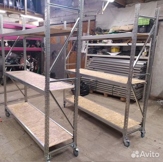 Стеллаж полочный на колесах стальной усиленный