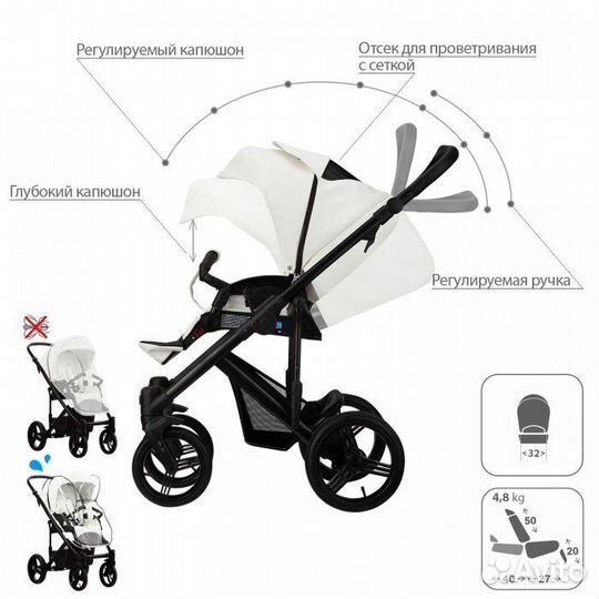 Коляска Bebetto magnum prima 2в1 (белая экокожа)