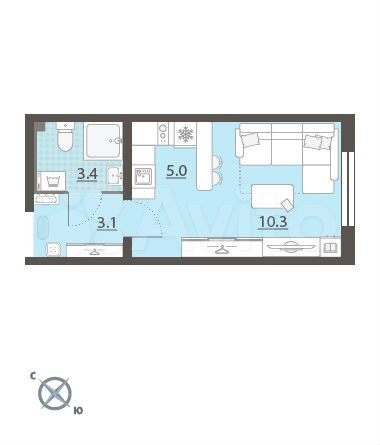 Квартира-студия, 21,8 м², 2/8 эт.