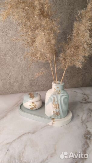 Набор Кашпо для сухоцветов, подсвечник и поднос