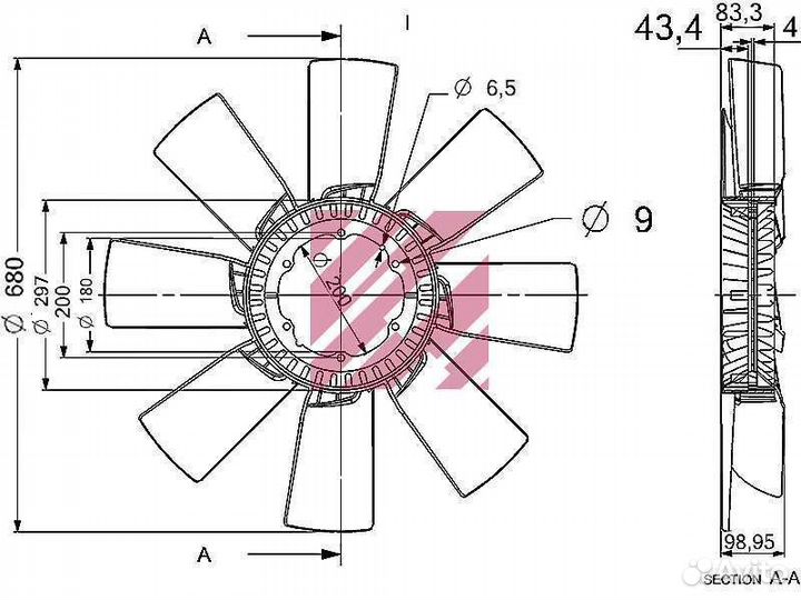 Вискомуфта вентилятора Scania с крыльчаткой