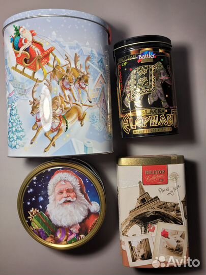 Жестяные банки 4 шт от кофе и конфет пустые