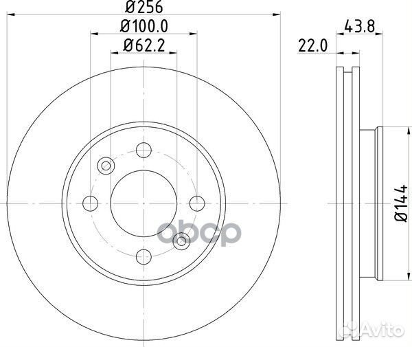 Диск тормозной передний 256x22 4 отв. с покры