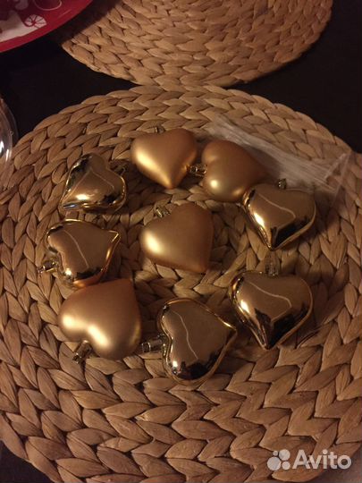 Игрушки на ёлку,сердечки,золото.Икеа