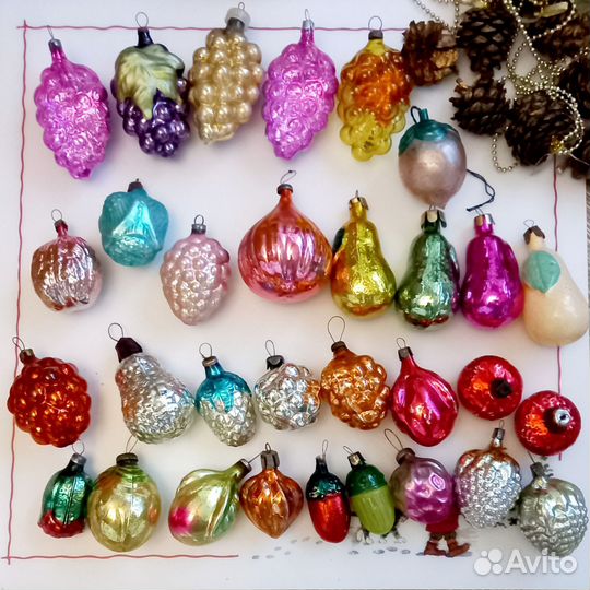 Елочные игрушки СССР овощи фрукты стекло