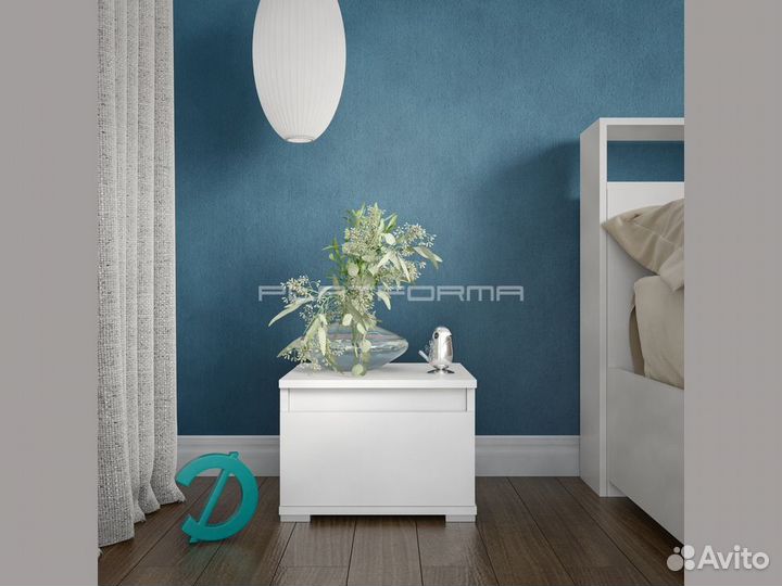 Тумба прикроватная белая PL-199, с ящиком